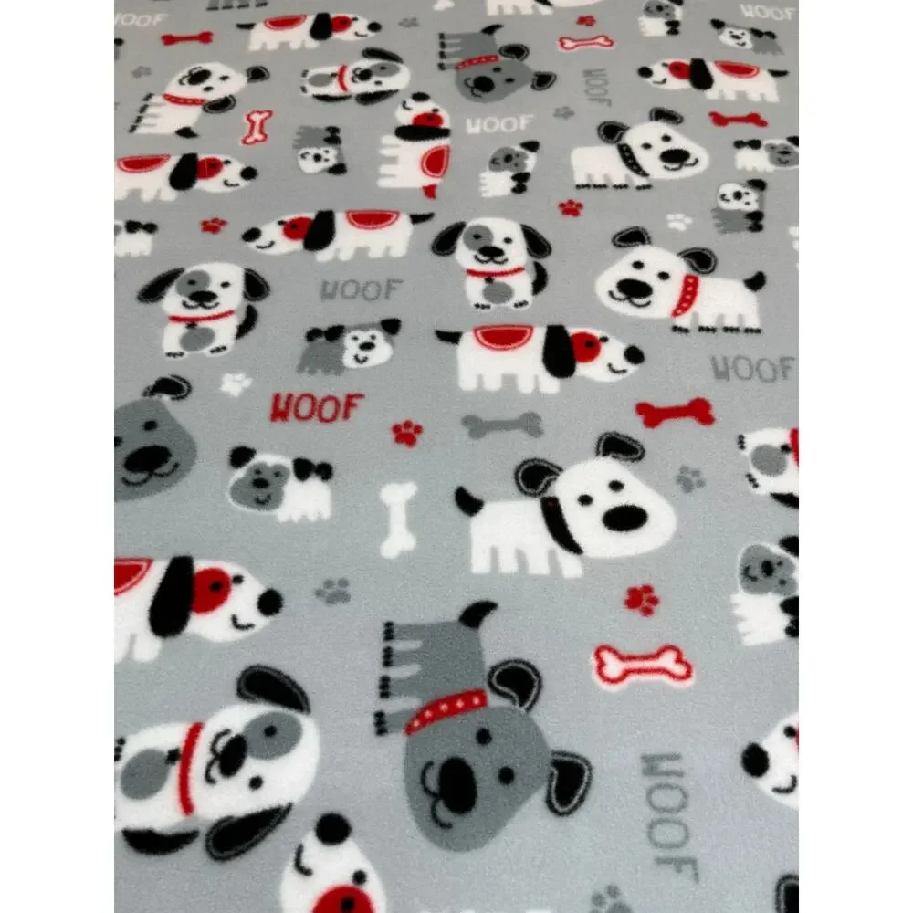 HANDMADE Dog Puppy Fleece Tie Blanket Gray Woof Paw Print Throw Pet Lover 54x52